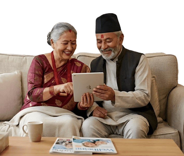 Family accessing healthcare on a tablet