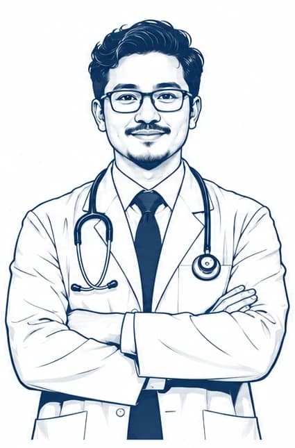 Doctor in white coat with stethoscope and arms crossed