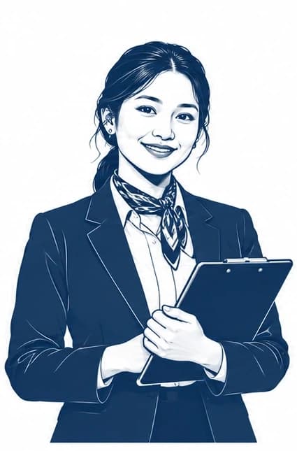 Woman in navy blazer holding clipboard