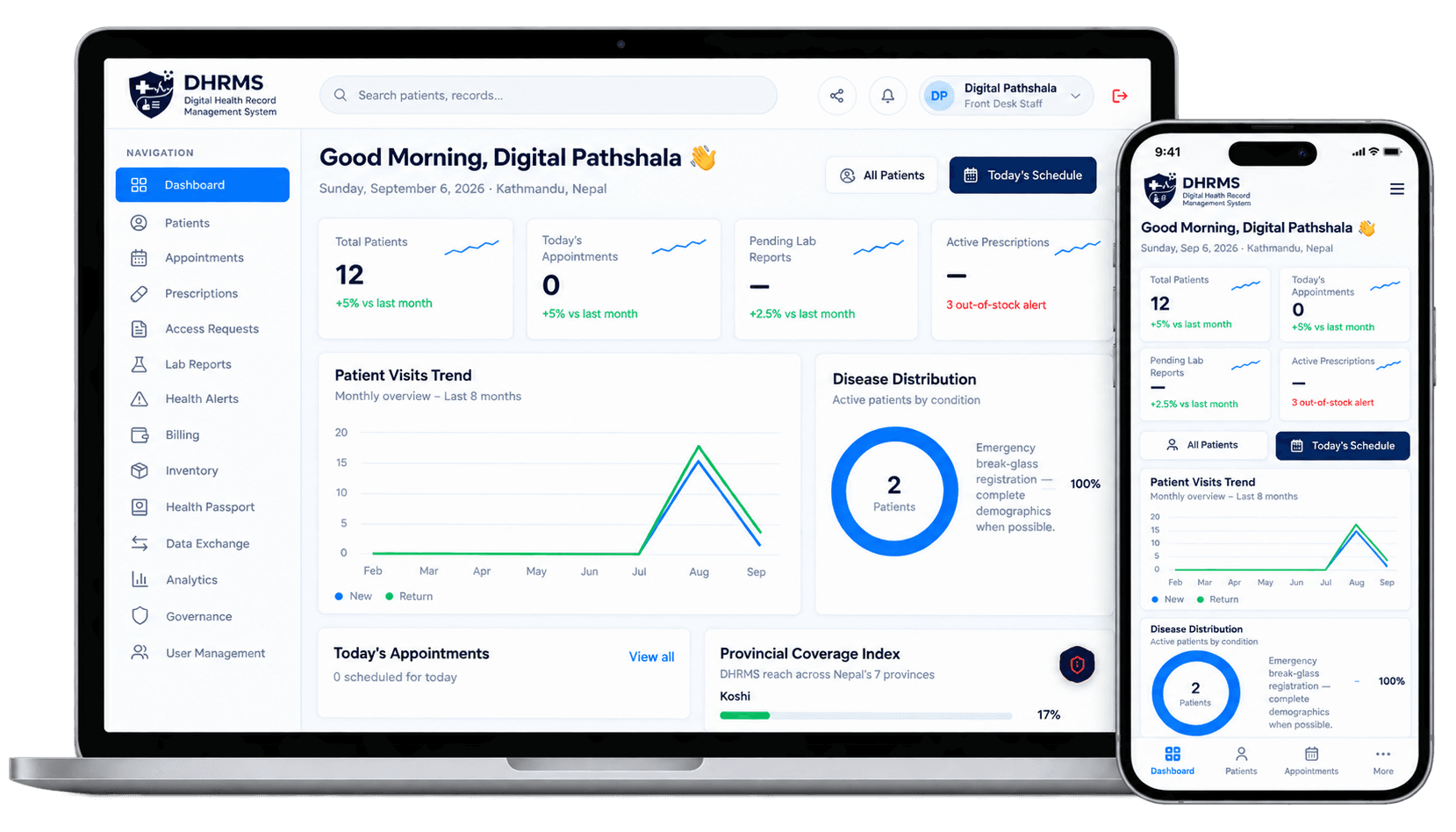DHRMS platform on desktop and mobile