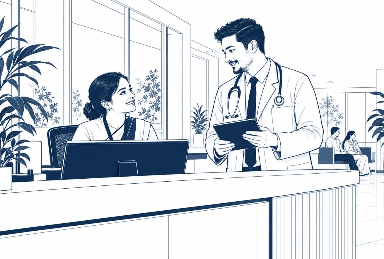 Clinic front-desk reception in Nepal